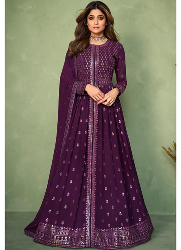 Thread Sequence Work Purple Georgette Anarkali Salwar Kameez